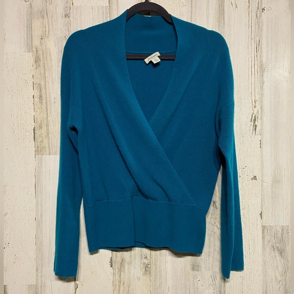 Sundance Daria Blue 100% Cashmere Faux Wrap Sweater XS